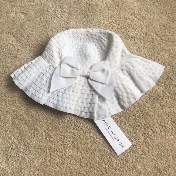 NWT Janie and Jack Girls Bow Hat in White, 3-6 mos - Picture 1 of 4